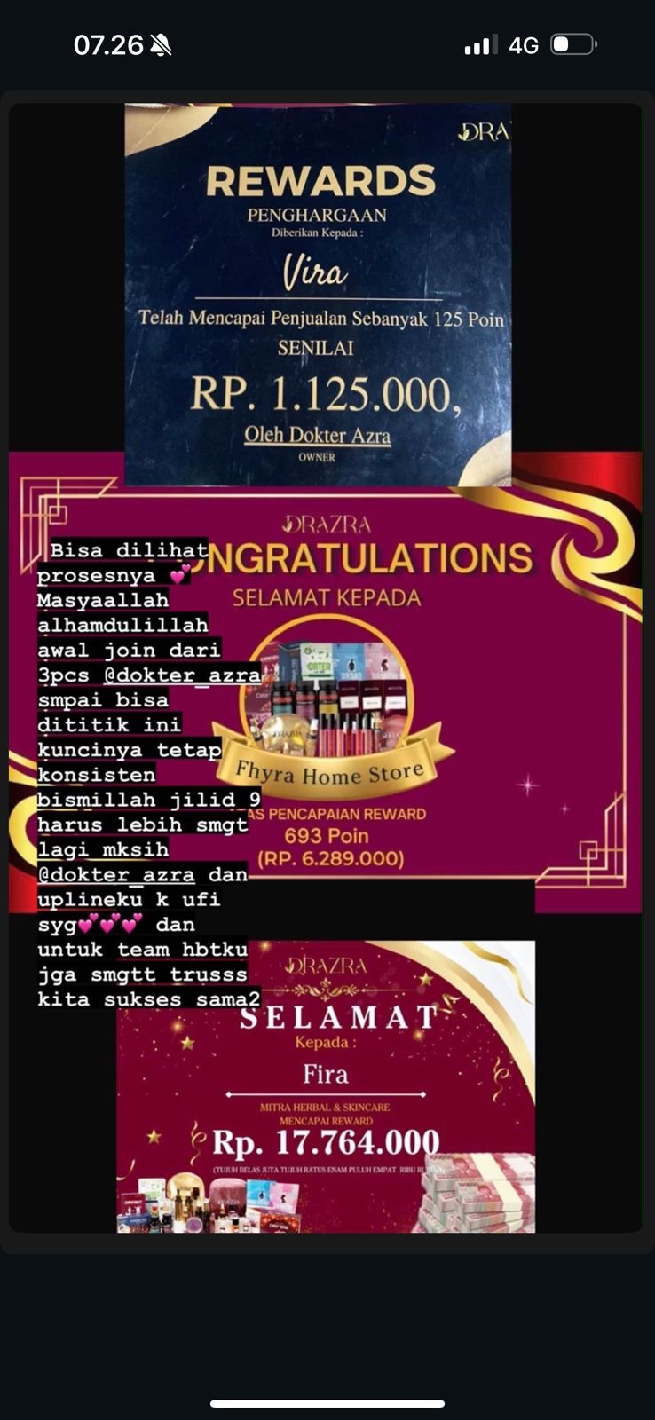 Pencapaian dan reward Fira Store